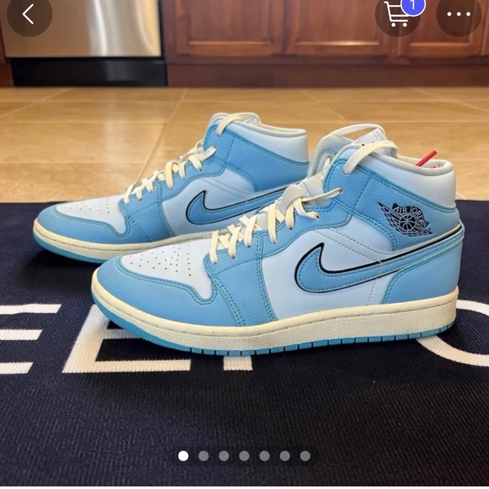 WOMENS Nike Air Jordan 1 Mid Light Blue and White Sneakers